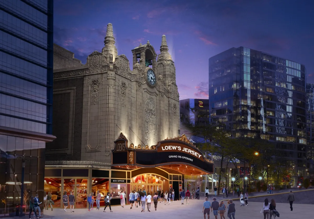 Architectural rendering of the restored Loew’s Jersey Theatre exterior